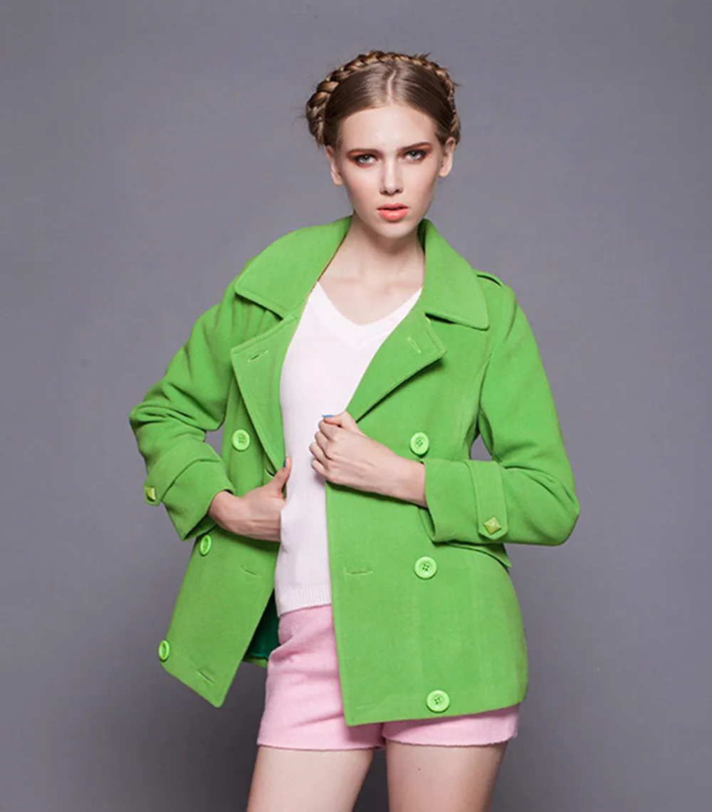 2016 Winter Cashmere Coat Female Autumn Woolen Green Color Coats Double