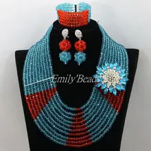 Модные небесно-голубые/оранжевые хрустальные бусины ювелирные наборы нигерийские Свадебные африканские Бусины Ювелирные наборы 10 рядов AIJ930