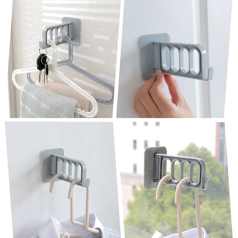 1Pc Wall-mounted Multi-purpose Rotatable Sticker Hanger Hooks with 4 Cells Shelves for Wall Bathroom Accessories Home Organizer