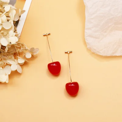 AOMU Japan Cute Sweet Simulation Gradient Red Cherry Gold Color Fruit Pearl Stud Earrings for Women Girl Lovely Party Birthday - Окраска металла: P Small