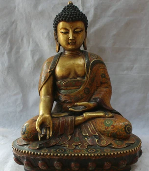 

USPS to USA S2406 20" Old Tibet Cloisonne Bronze 24k Gild Seat Shakyamuni Amitabha Buddha Statue