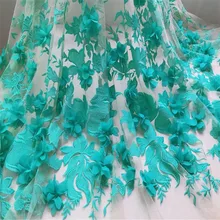 Бирюзовая вышитая кружевная ткань мягкая 3D шифоновая Цветочная Тюлевая ткань свадебная кружевная ткань по двору