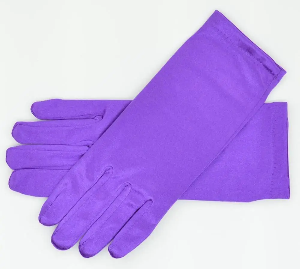 " длина запястья стрейч атласные перчатки для женщин девочек на каждый день невесты выпускного вечера Формальные 11 цветов - Цвет: purple