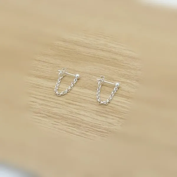 

New hand 925 silver thick chain bag ear nail size simple personality handsome neutral earrings