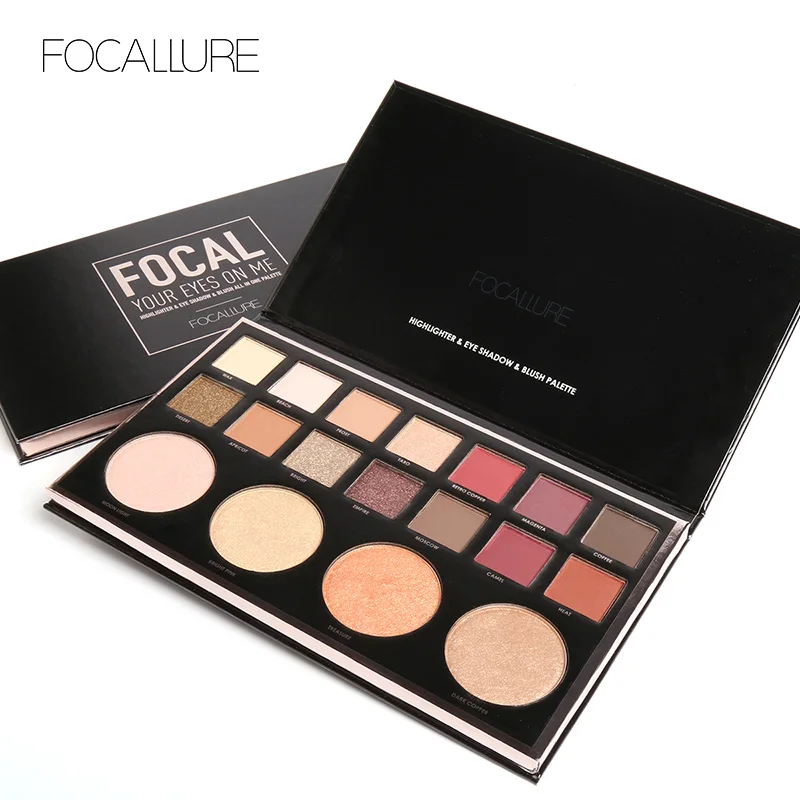 

FOCALLURE 18 Color Highly Pigmented Glitter Eye Shadow Flash Shimmer Eyeshadow with Bush Highlighter Palette Face Makeup Tools