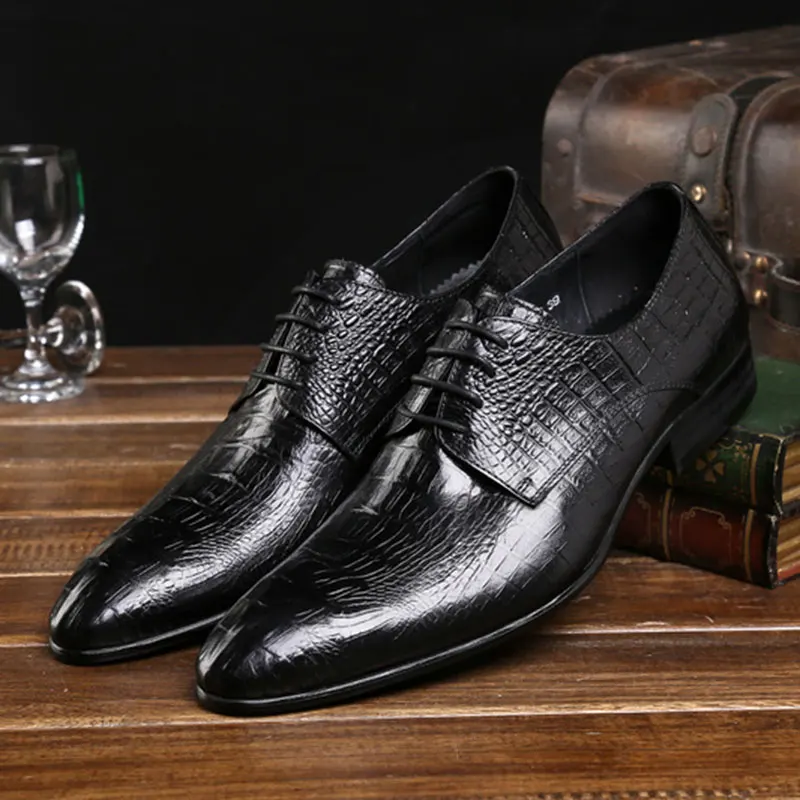 207 Men's Spring Crocodile Formal Genuine Leather  Formal Pointed Toe Genuine Leather Office & Career Men's Sapatos Shoes