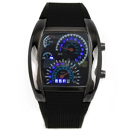 HOT SALE RPM Turbo Blue Flash LED Mens Sports Car Meter Dial Watch Store 51
