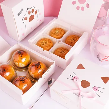 

10pcs/lot 14x14x5cm wedding candy Cute cat paw egg yolk mung bean cake box nougat cake snowflake pineapple crisp pound cake box