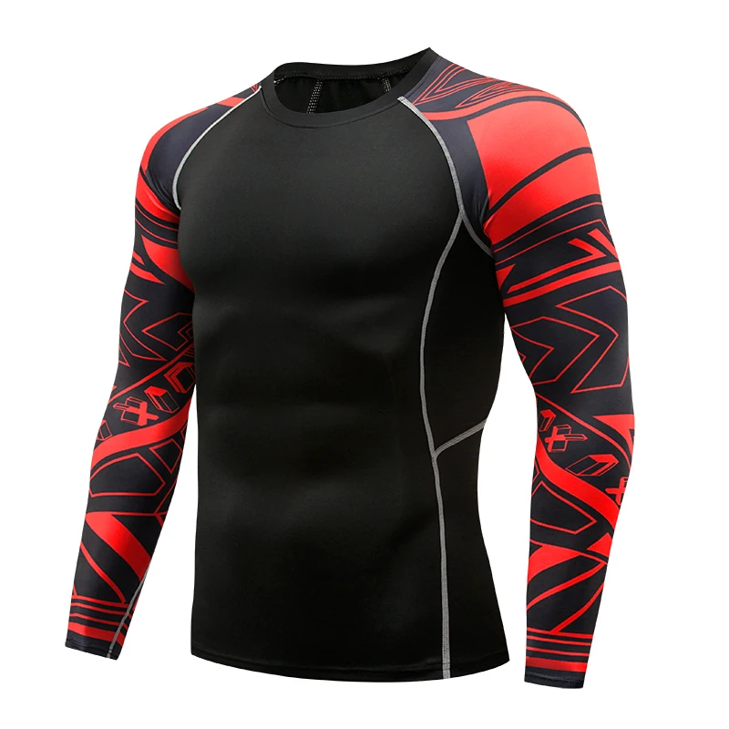 

Men's Flower Arm Long Sleeve T-Shirt Fitness Men's MMA Crossfit T-Shirt Tights Brand Clothin