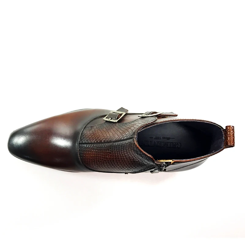 GRIMENTIN/мужские ботильоны из натуральной кожи с пряжкой; деловая обувь на молнии