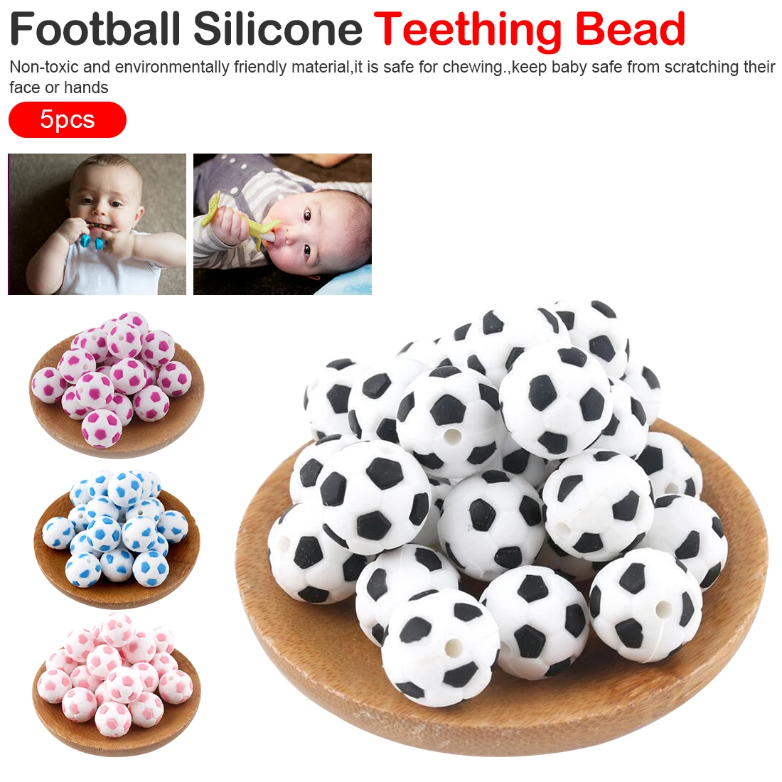 

Let's make BPA Free Baby Toy Football Silicone Beads 15mm Fashion DIY Jewelry Accessories Teething Nursing Necklace 5pcs Teether