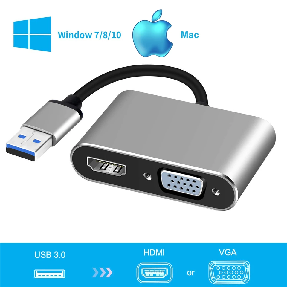 2019 USB 3,0 адаптер HDMI VGA Mac OS USB VGA HDMI адаптер 1080 P конвертер Поддержка HDMI VGA синхронизации Выход для Windows7/8/10