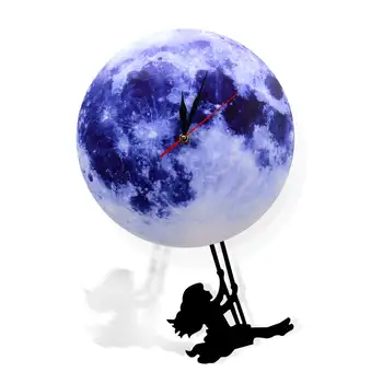 

Pendulum Wall Clock Blue Moon Swinging Clocks Astronomy Home Decor Modern 3D Wall Watches Clock Wall Clock With Pendulum