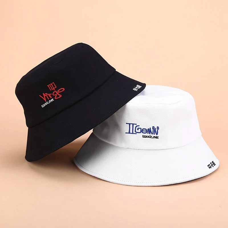 

Twelve constellation hat women new embroidery fisherman hat men spring summer outdoor leisure cotton sunshade cap Bucket hat
