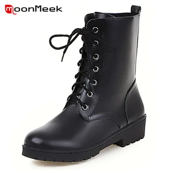 

MoonMeek new fashion 2020 hot sale woman brand boots autumn winter ankle boots ladies cool WOMEN boots lace low heel shoes