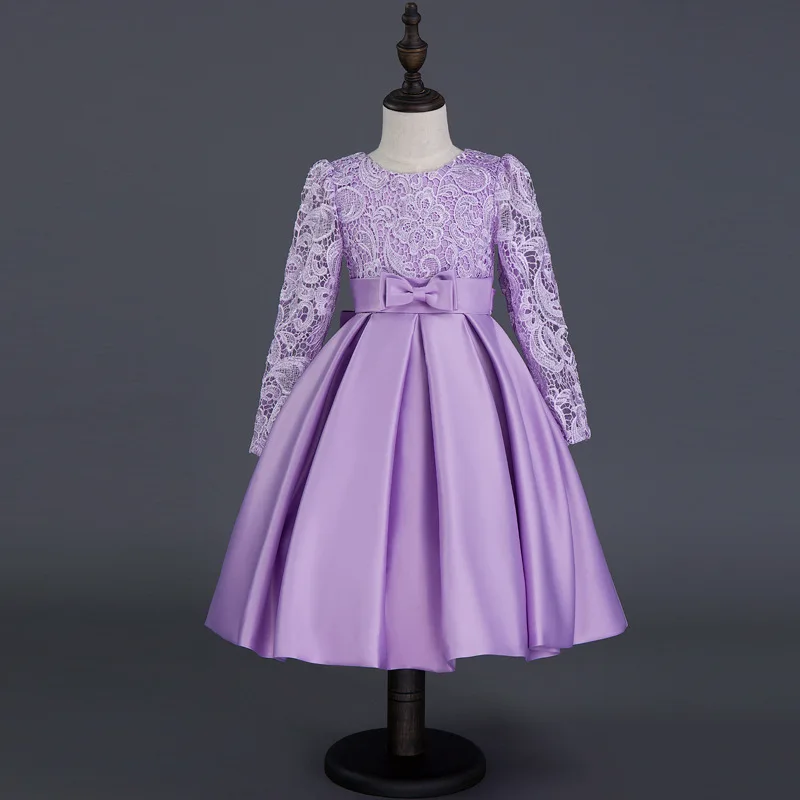 

Girls dress 2018 new style children's dress princess dress autumn and winter long-sleeved flower girl dress purple lace costume