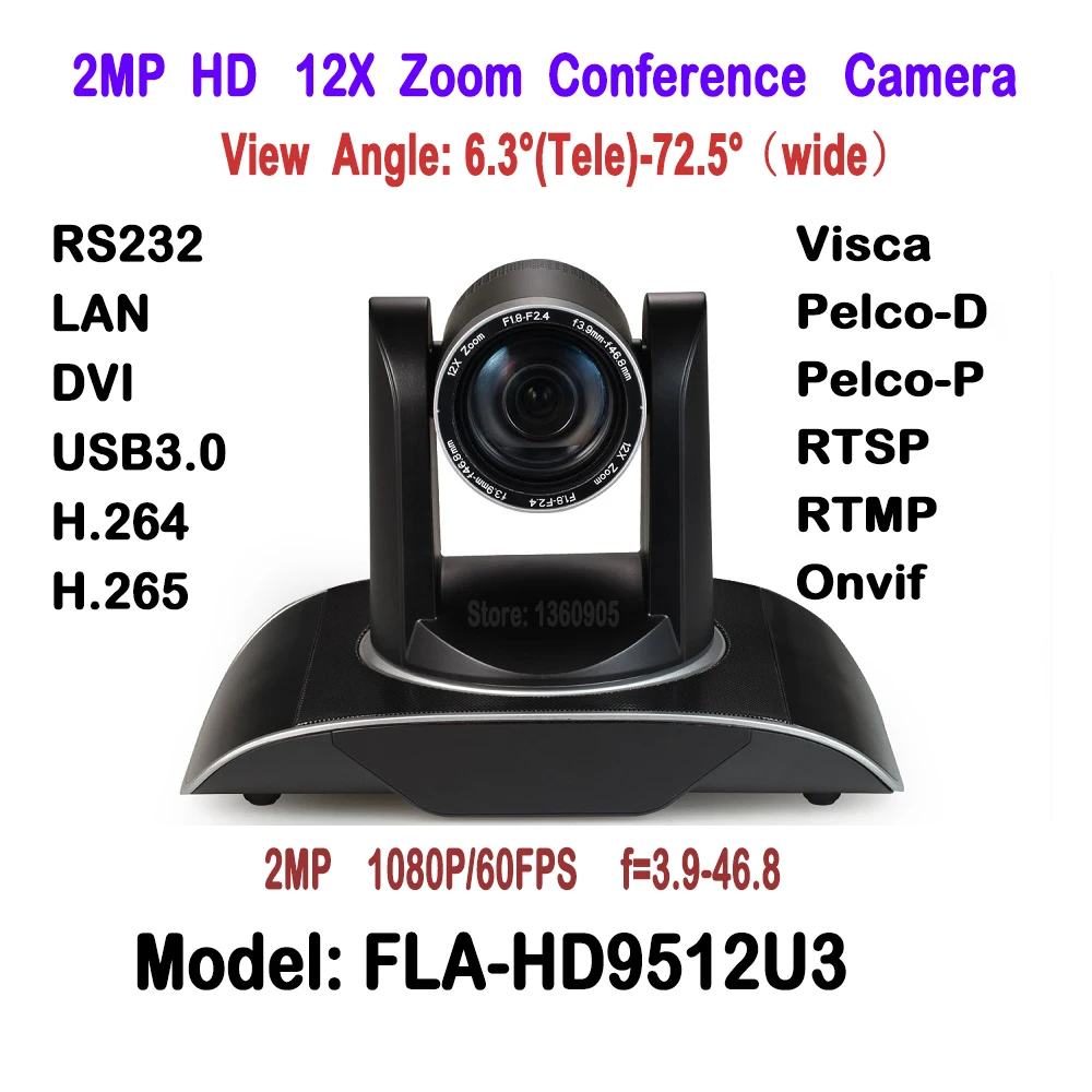 H.265 1080p 60fps 2MP Realtime 12X Zoom HD PTZ Video Conference Meeting
