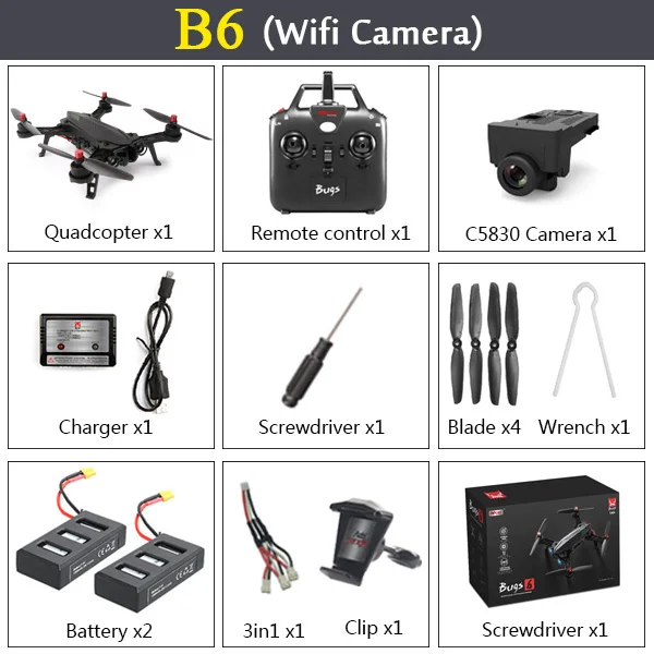 MJX Bugs 6 B6 2,4G RC вертолет высокоскоростной бесщеточный двигатель RC Дрон с камерой FPV передача изображения в реальном времени RC Квадрокоптер - Цвет: C5830