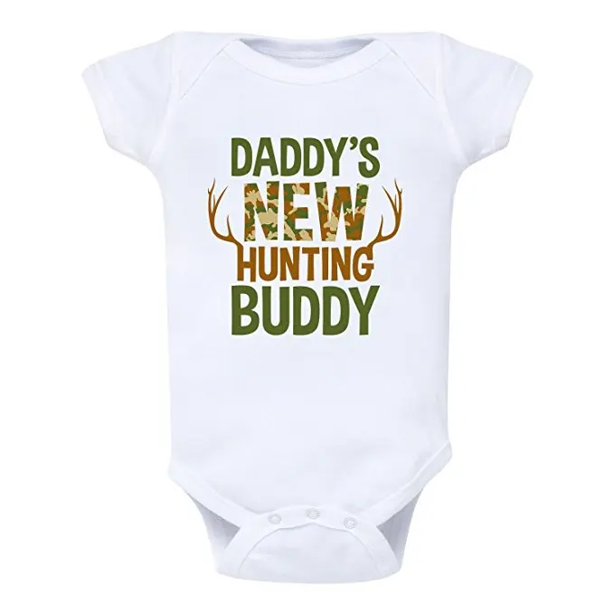 

YSCULBUTOL Daddy's New Hunting Buddy Camo Fill One Piece Baby Funny Bodysuits Infant Outfits white Short Sleeve Baby Bodysuit