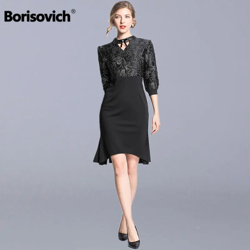 

Borisovich Office Lady Elegant Mermaid Dress New Brand 2019 Summer Fashion Patchwork Knee-length Women Party Dresses N915