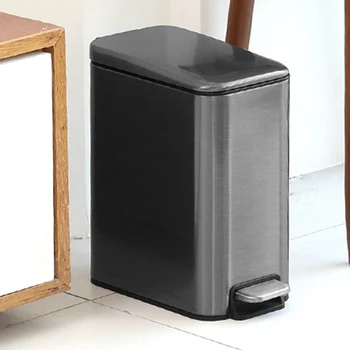

5 L Basic Style Stainless Steel Step Pedal Trash Can Dust Bin Waste Basket Recycle Bin Silver H99F