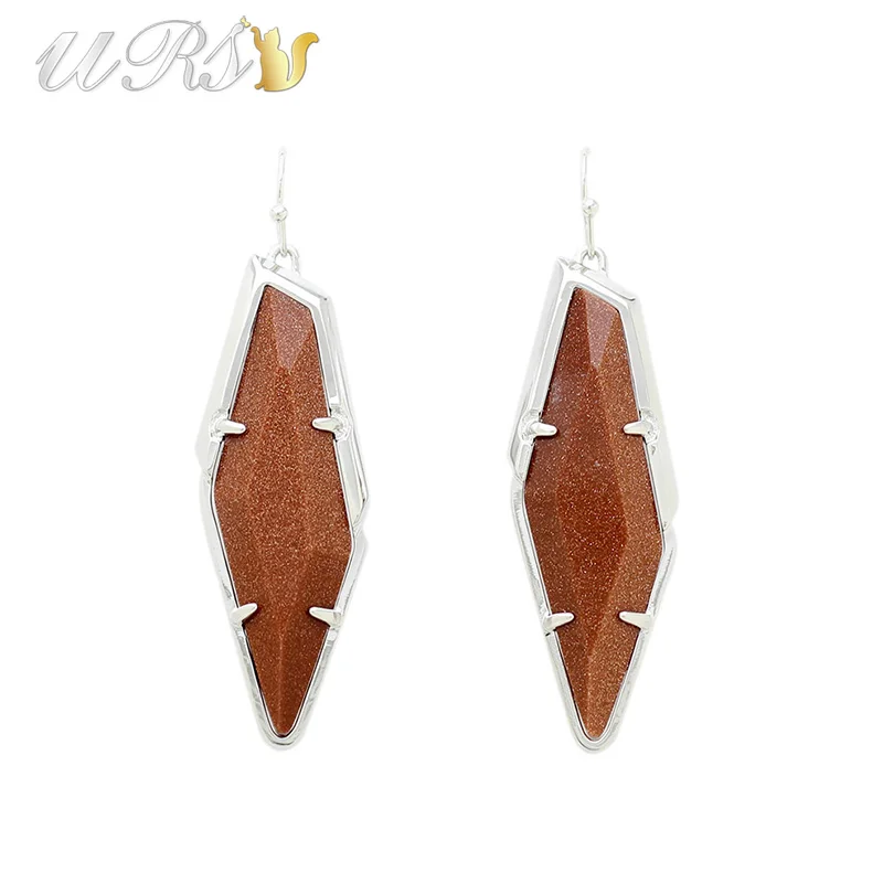 

Trendy KS Orange Goldstone Semi-precious Stone Rhodium Plated Statement Earrings Modern Jewelry for Women Wholesale Gift