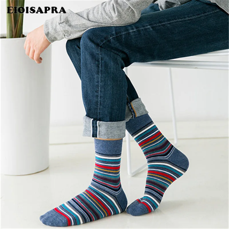 

[EIOISAPRA]Harajuku Colorful Striped Business Happy Socks Men Casual Gentleman Meias Fashion Long Funny Calcetines Hombre