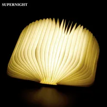 SuperNight Wooden LED Book Lamp Folding USB Night Light Bedroom Living Room Bedside Lamp for Children Kids Girl Gift Warm White