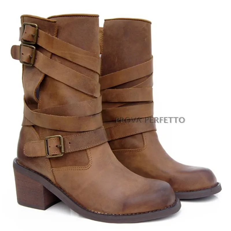 Do Antideslizante Thick Medio Slip Retro Cinturón Brown Zapatos 2018 Mujeres De Botas Perfetto Motocycle Cuero Prova Neutra Hebilla Old Heels black On xwpAEnZ