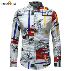 UNIVOS KUNI 2019, мужская рубашка с принтом, повседневный дизайн, приталенный костюм, гавайский бренд, с длинными рукавами, большой размер 5XL Q6057
