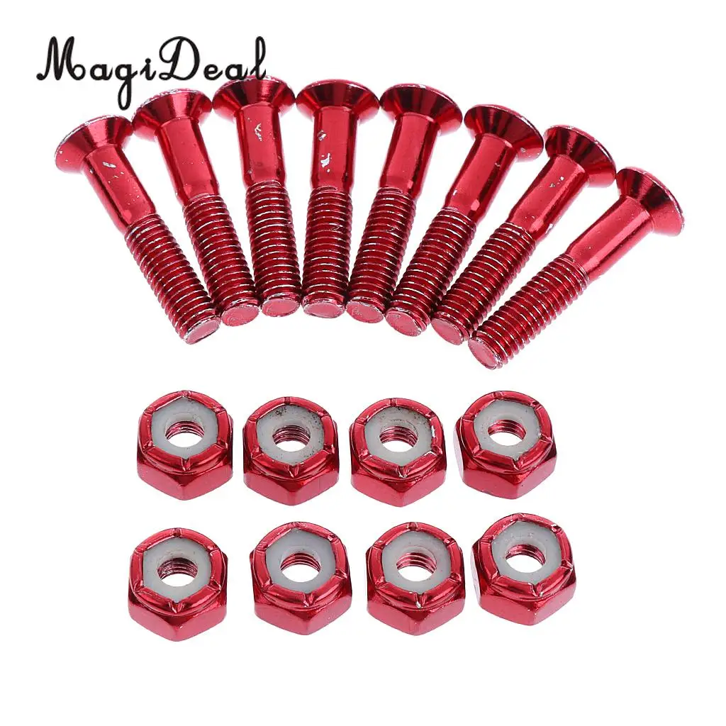 MagiDeal 8pcs Replacement Skateboard Truck Hardware Set Longboard Screws Bolts Red