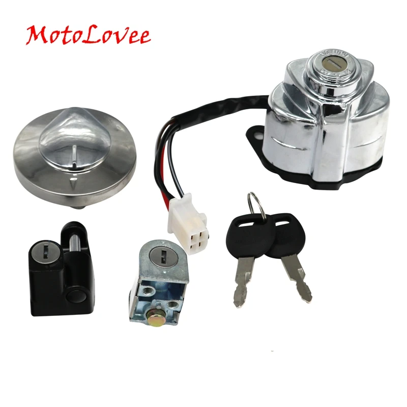 Motolovee Motorcycle Ignition Switch Fuel Tank Cover Lock Gas Cap For