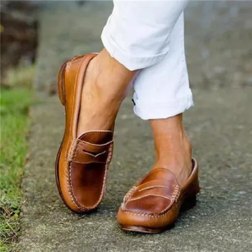 Mhysa/ женские оксфорды в британском стиле с перфорацией типа «броги»; женская обувь на плоской подошве с круглым носком; однотонные женские лоферы без шнуровки на плоской подошве; большие размеры; T82 - Цвет: brown