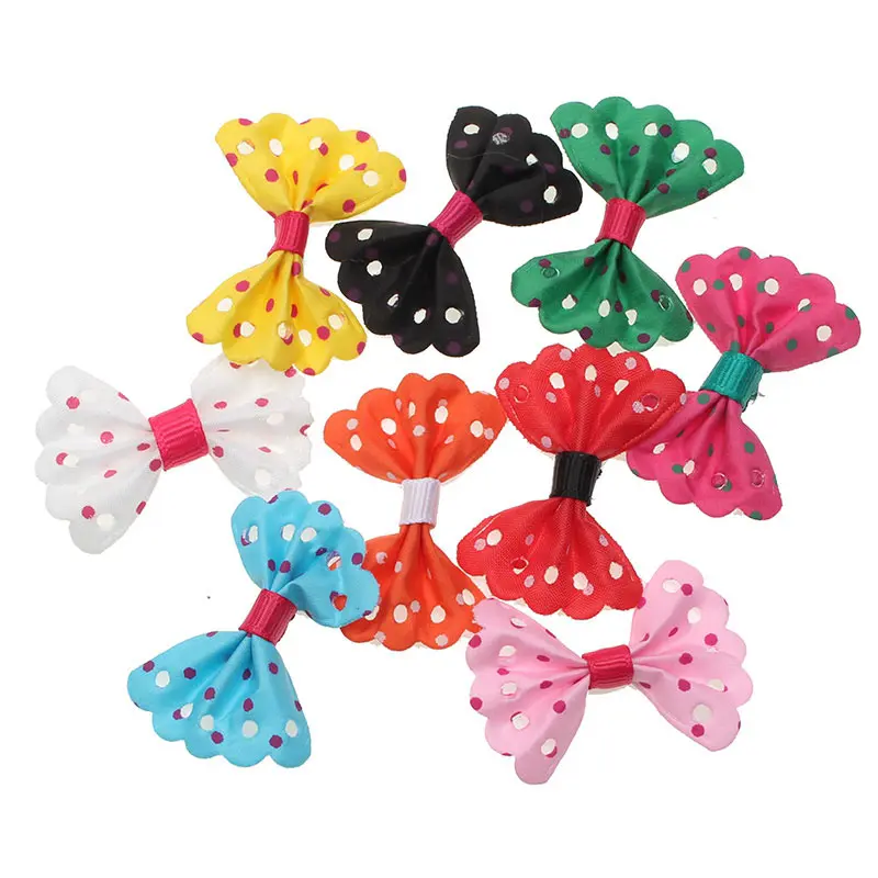 

50pcs Perforated Dotted Baby Satin Ribbon Polyester Bowknot Hair Clips Applique Craft Wedding Bow Tie Scrapbooking Decoration