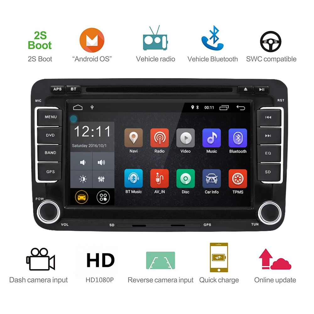 2din android 6,0 Автомобильный dvd Радио gps 1024x600 RDS wifi Зеркало Ссылка для VW Passat Golf MK5 MK6 Jetta T5 EOS POLO Touran Seat Sharan