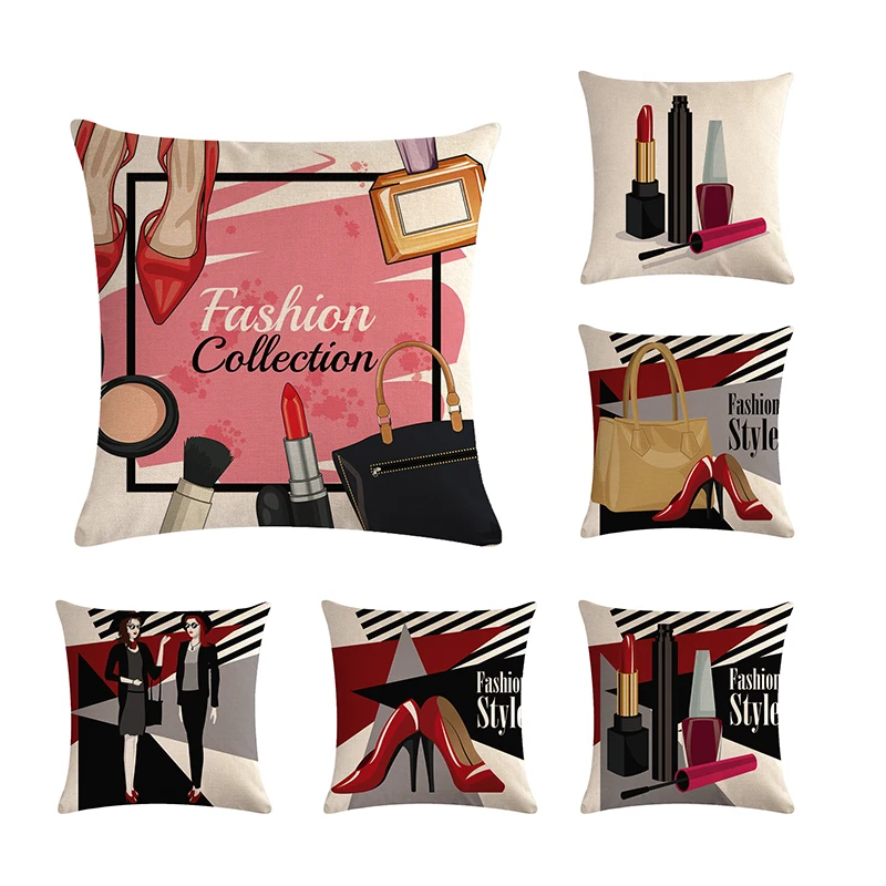 

45*45cm Lady Lipstick High Heels Cushion Cover Linen Throw Pillow Car Home Decoration Decorative Pillowcaser ZY795