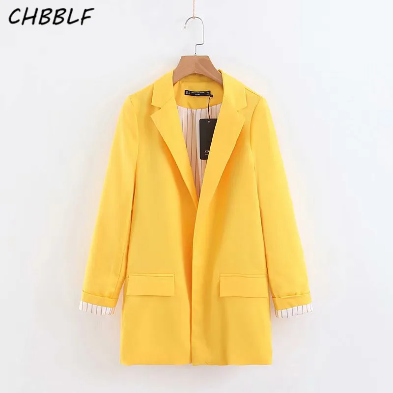 CHBBLF женские элегантные ярких цветов Блейзер карманов пальто с длинными рукавами Женская Повседневная Верхняя одежда chic Топы XDB8251