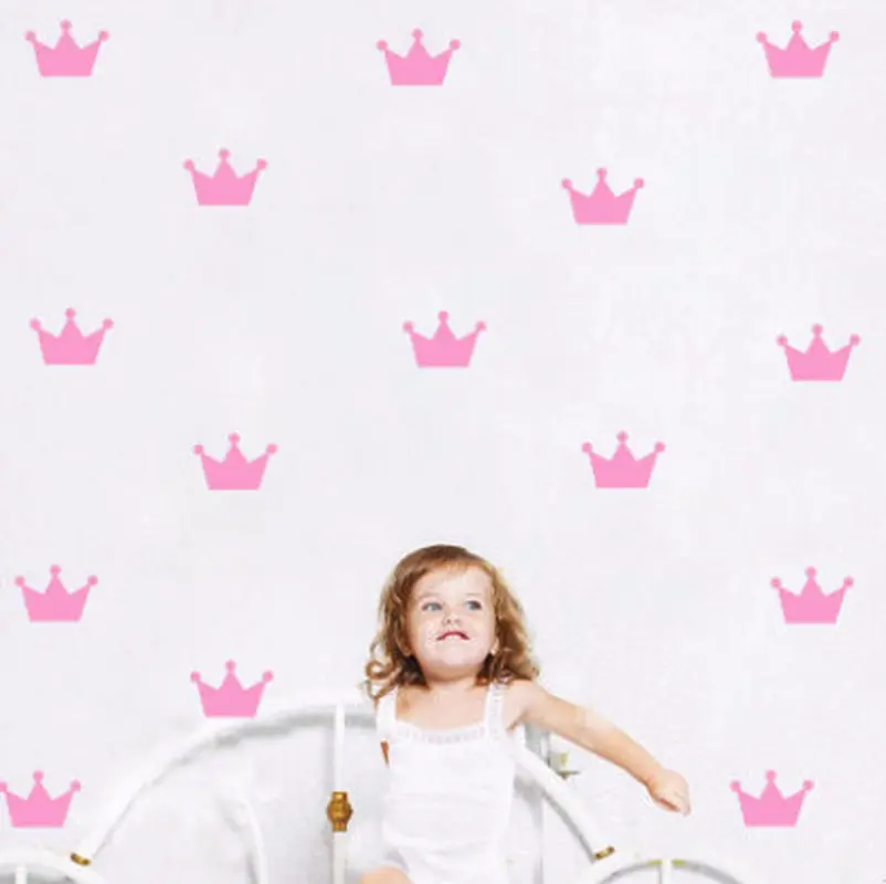 

Kids Room Little Princess Simple Cottage Crown 3D Wallpaper Pink Girl Crown Wall Sticker Bedroom Decoration Mural