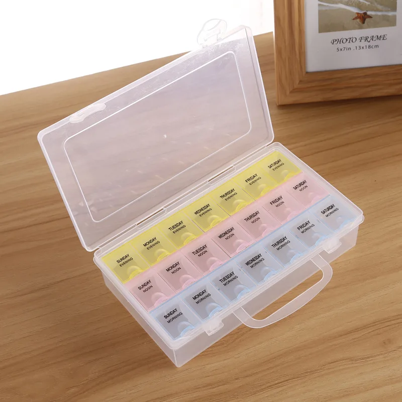 A week small medicine box 21 portable transparent large capacity