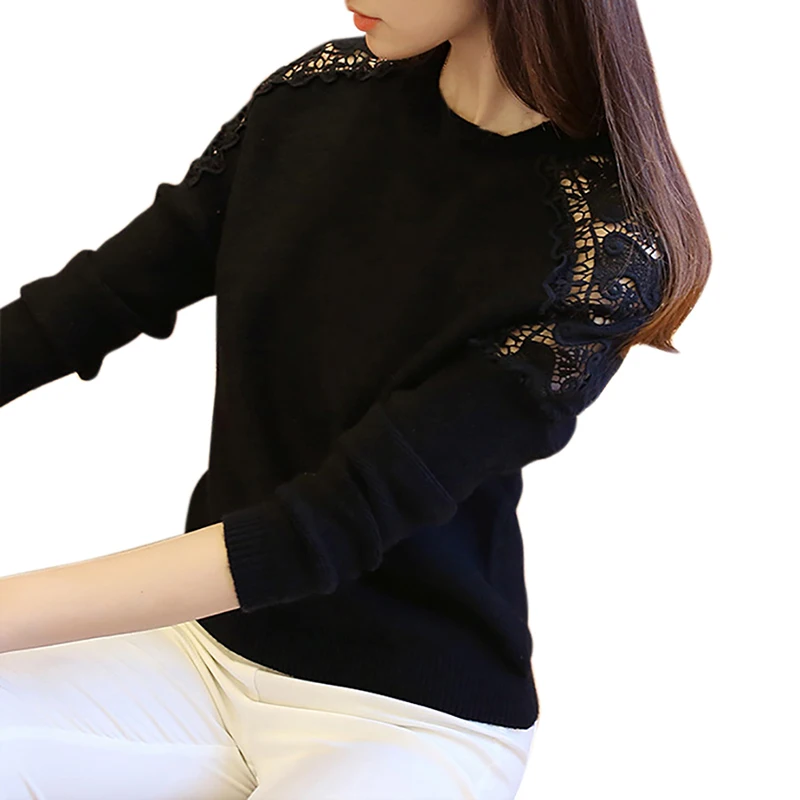 

Women Hollow Out Sweater Round Collar Openwork Slim Pullovers Solid Color Bat Long-Sleeve Autumn Casual Wild Bottoming Sweaters