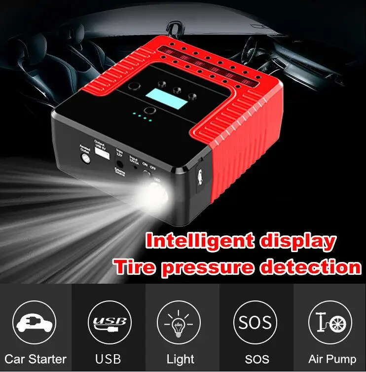 

Multi-Function Newest Air Pump Car Jump Starter Power Bank 12V Emergency Starting Device Booster Car Starter Car Battery
