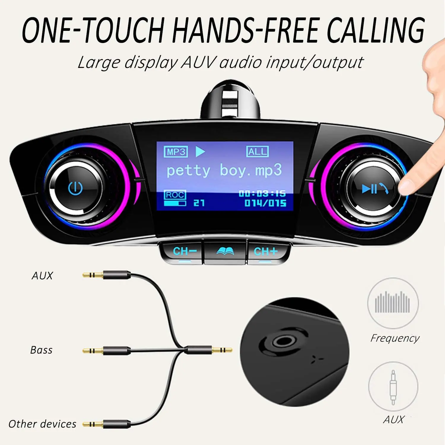 SRUIK Bluetooth FM передатчик Автомобильный MP3-плеер Hands-Free автомобильный комплект Беспроводной радио аудио адаптер с двумя USB 5В 2.1A USB Порты и разъёмы