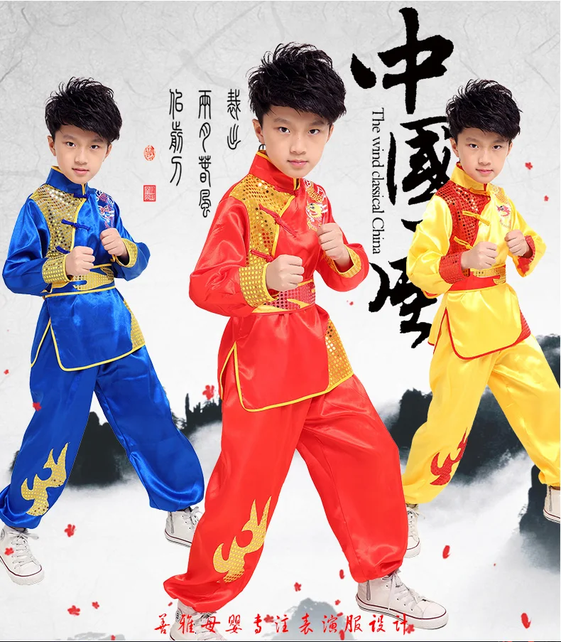 

Kids Kung Fu Clothes Children's Dance Costumes Student Chinese Taiji Wushu Sequined Clothing Set Stage Show Sequined Clothes