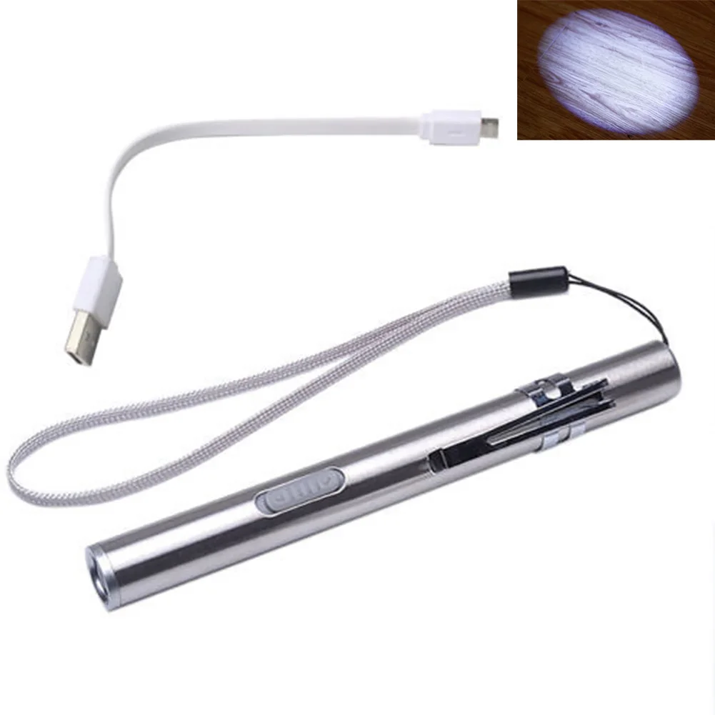 Мини USB перезаряжаемые светодиодные фонари из нержавеющей стали Ручка клип
