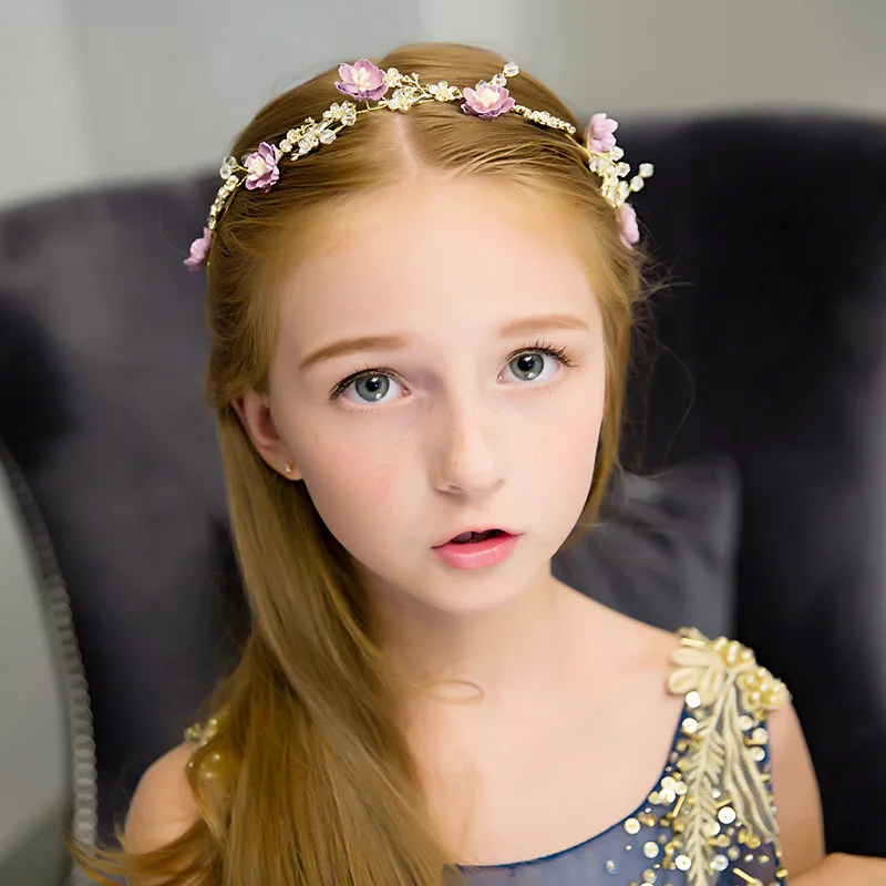 Handmade Gold Color Headband Hair Ornaments Flower Girls Headpiece