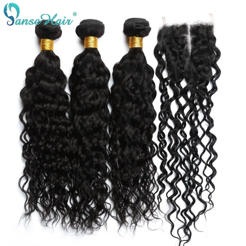 Panse Hair Indian Water Wave Hair Bundles Natural Human Hair Extensions 3PCS Weft& 1 PC Lace Closure Non Remy Hair Free Shipping Panse Hair Indian Water Wave Hair Bundles Natural Human Hair Extensions 3PCS Weft& 1 PC Lace Closure Non Remy Hair Free Shipping