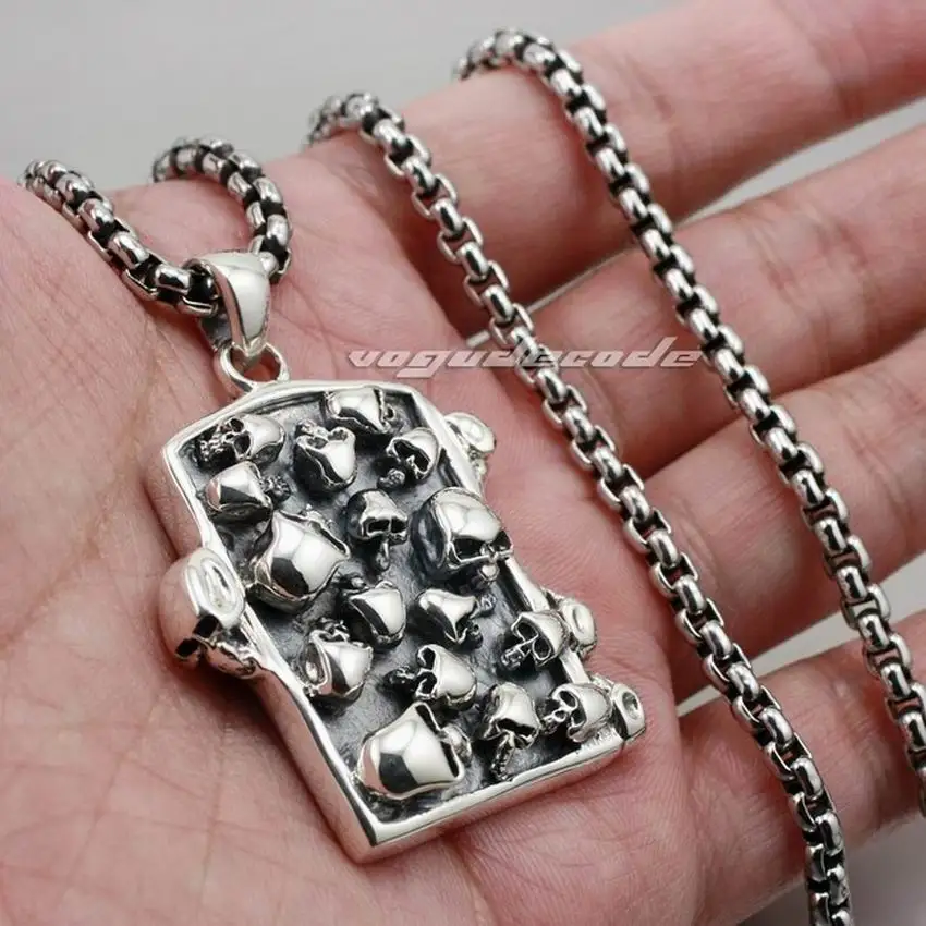 

Graveyard Skull Dog Tag Solid 925 Sterling Silver Mens Biker Pendant 8C003(Necklace 24inch)