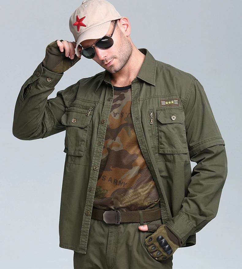 TACVASEN Light Weight Military Jacket Men Spring Cotton Jacket Coat Tactical Jackets Detachable Sleeve Cargo Coat TD-BJZS-002
