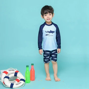 

Boy Rash Guard Swimming Cap Kit Swimwear Children Kid Long Sleeve Shirt Shorts Printed Sunshade Beach Swimsuit Bathing Suit