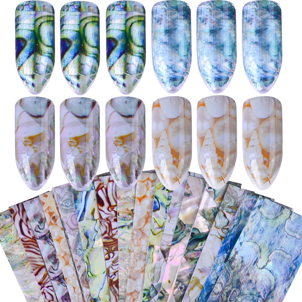 16 шт. мраморный градиент звездное небо оболочка Фольга Дизайн ногтей переводная наклейка обертывания маникюр Гель Украшение DIY клей JI492